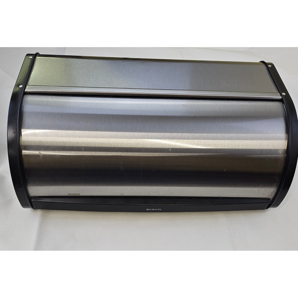Brabantia Roll Top Bread Box Brushed Stainless Steel Black Kitchen Storage Bin